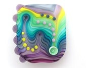 Handmade rainbow glass lampwork Purple focal bead.