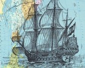Map.Sailboat.ship.Birthday gift, art, Book Page Print,pirate.Vintage Photo, Paper , home decor, buy 3 get 1 FREE.fathers day.mom.travel