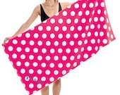 Extra Large Summer Pool or Beach Towel Polka Dot Personalized Free Hot Pink, Black, Turquoise