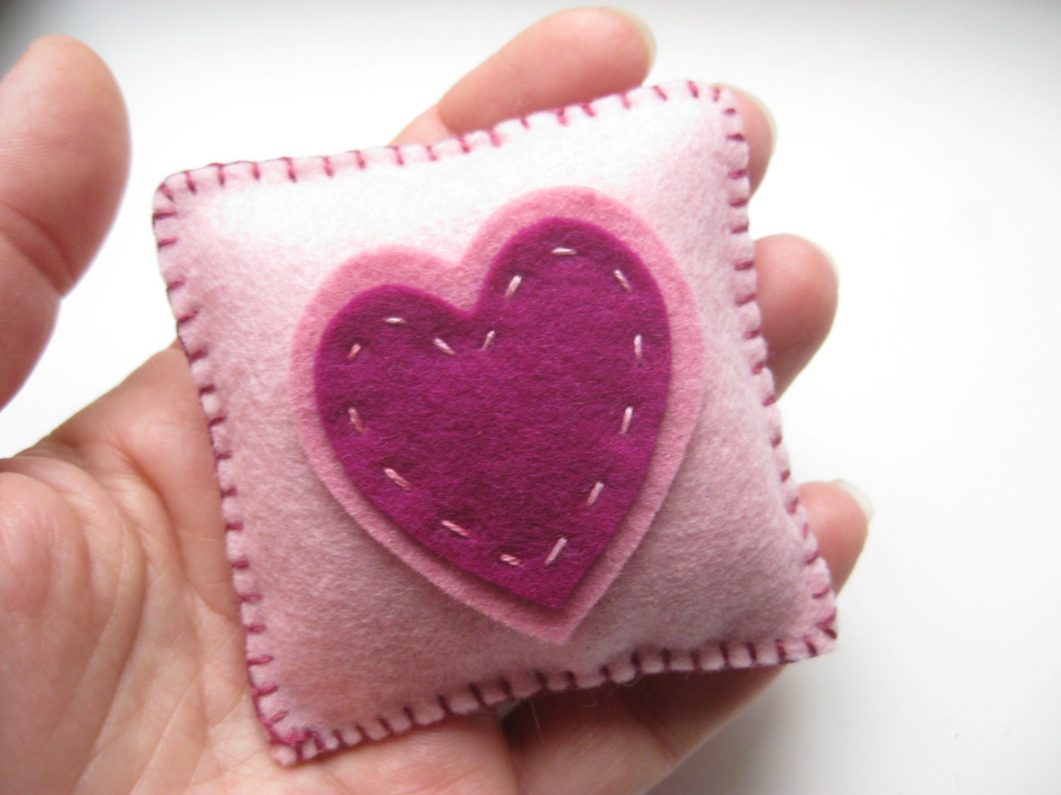 colorful felt tooth fairy pillow with hearts, in fuschia and pink, custom with initial, made to order