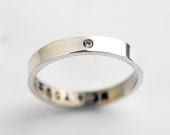 Wedding Band with a single Diamond - Unisex - Recycled Sterling Silver - Custom and Personalized