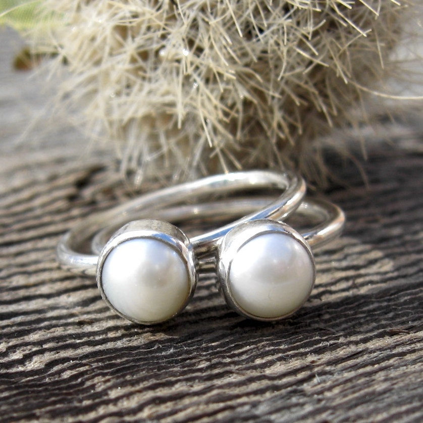 Pearl Ring ... June Birthstone Ring 6mm fresh water pearl sterling silver stacking ring Your Size