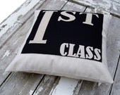 First Class Cushion/pillow in black appliqued wool felt