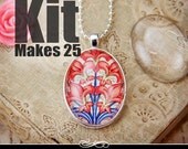 Clear Oval Glass Pendant Kit with Pendant Trays, Glamour Seal, and 25 Silver Plated Ball Chains. 22x30mm Makes 25.