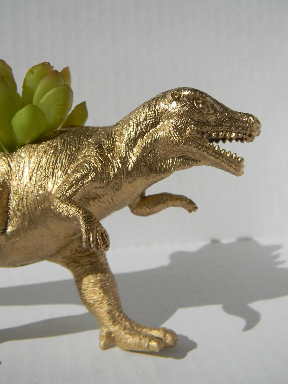 Gold Dinosaur Planter for Succulent Plants Fun Office Decor