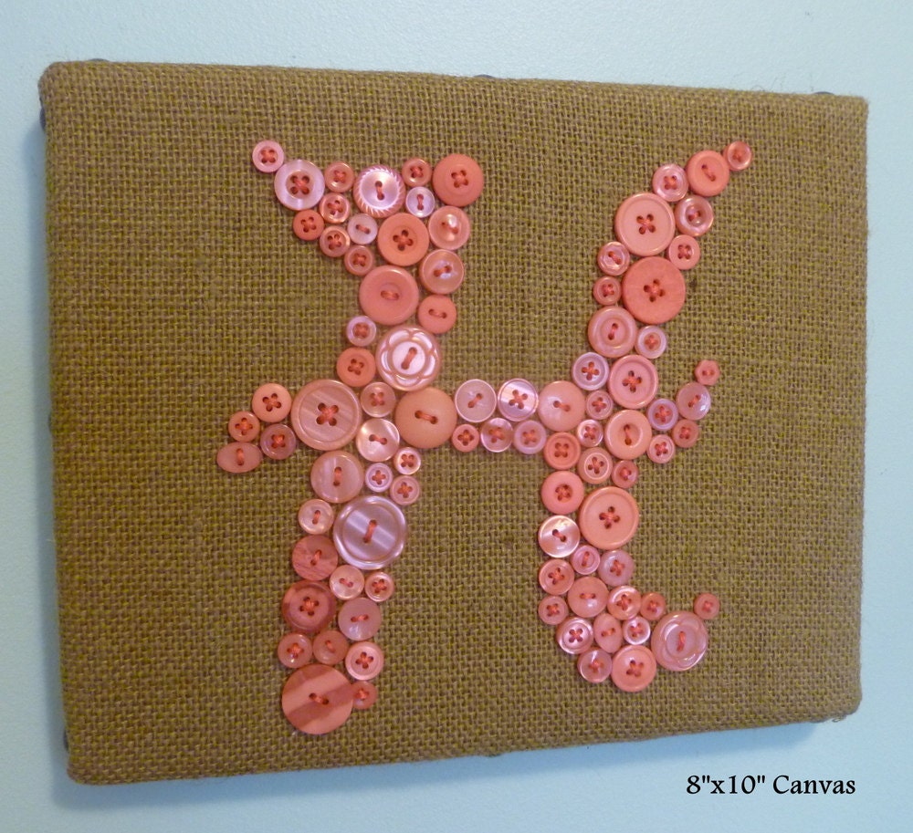 Personalized Button Letter Monogram on Burlap Canvas -- Wedding, Baby Shower, Housewarming Gift -- Custom Design Your Own