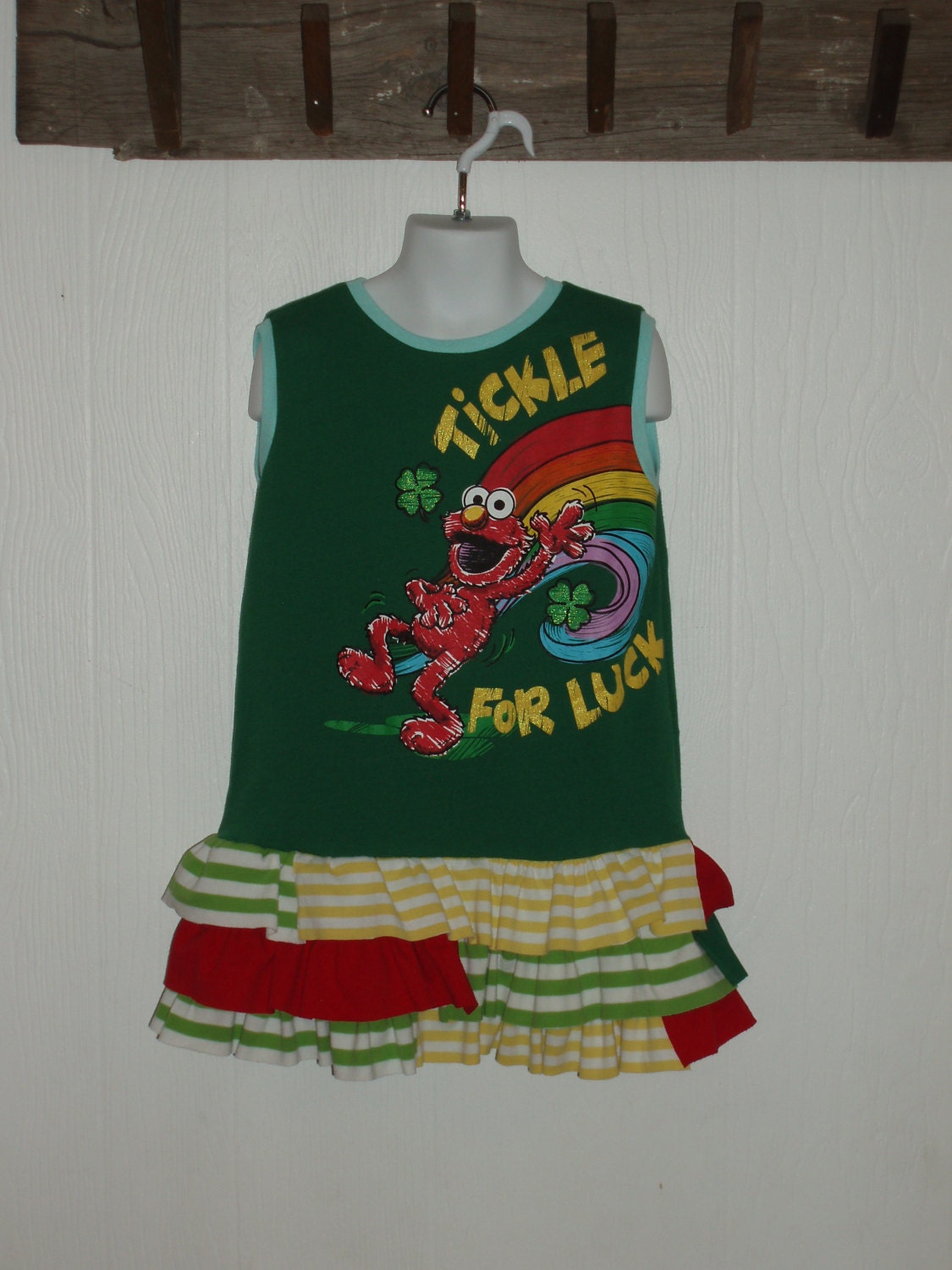 Upcycled Repurposed Tickle Elmo for Luck Dress In Size 3-4