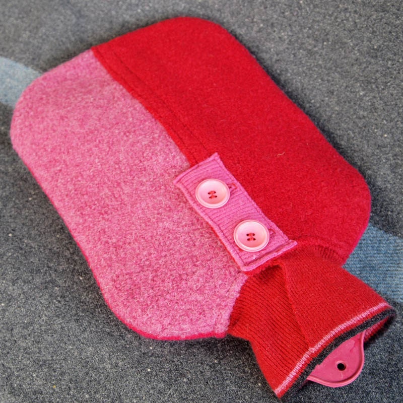 FREE SHIPPING Hot Water Bottle Cover Upcycled Wool Sweater Hottie Cover-Pinks and Reds