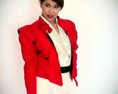 sale - VINTAGE Corduroy Ruffle Red Bowtie Jacket M 8