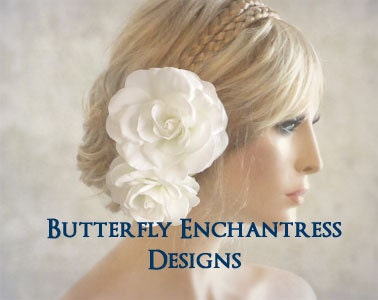Bridal Hair Flower Clips, Wedding Hair Accessories, Bridal Head Piece, Fascinators - 2 Pale Ivory Gwyneth Gardenia Hair Flowers