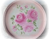 Large Pink Serving/Vanity TRAY Hand Painted Roses Sweet Shabby Chic ECS sct schteam