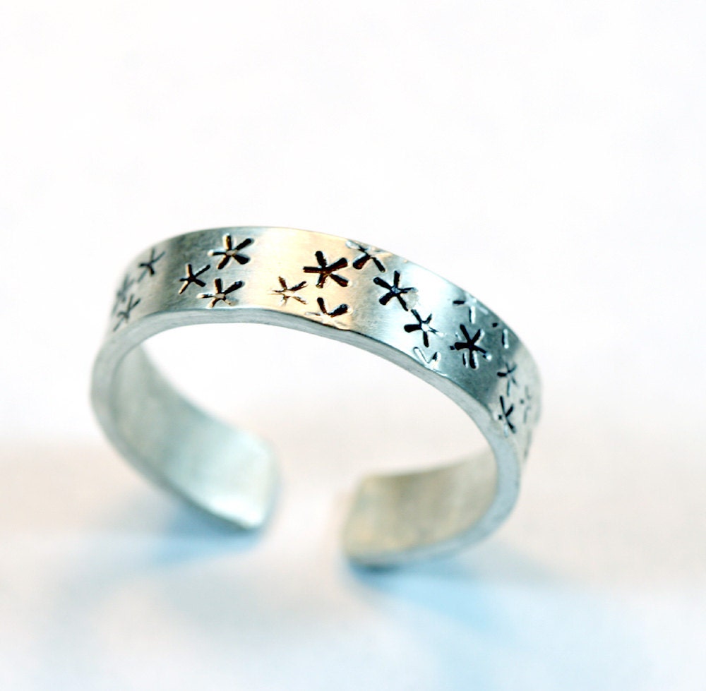 Sterling Silver Adjustable Ring - Stars Texture - Size 8 / thumb ring