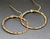 Gold Hoop Earrings - Rocks Texture