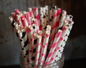 Pink and Black Paper Straws -- Set of 30 -- Hot pink, Black Il_170x135