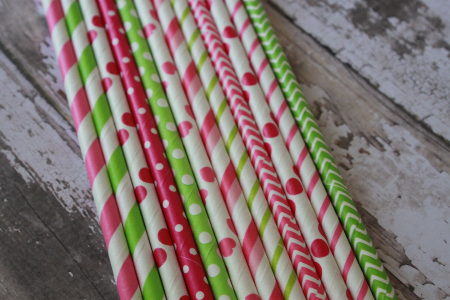25 Watermelon Party Straws -- Pink, Lime Green Paper Drinking Straws Il_170x135