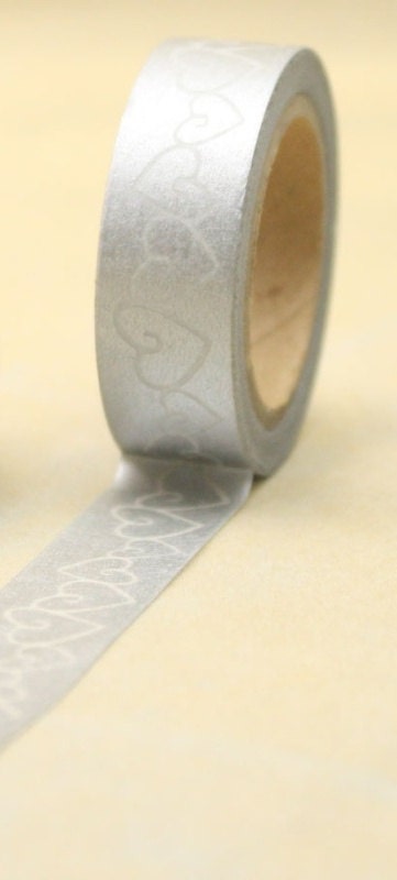 Silver w/ white hearts -- Washi Tape -- Il_570xn