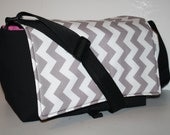Womens Messenger Diaper Bag Nappy Tote Baby Bag Book Tote  MESSENGER Bag More Pockets Grey Chevron XcessRize Designs