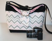 Camera Bag Dslr camera  bag lens case Hobo Purse Womens  Xtra pkts Holds Up to 4  Lens  Pink Grey Chevron LG XcessRize Designs