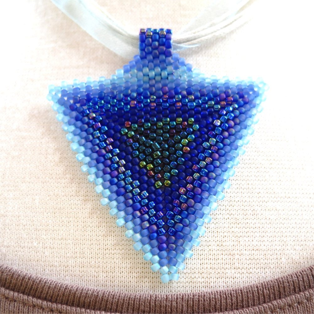 Blue ombre triangle pendant japanese seed beads beadwoven SALE 10 dollars