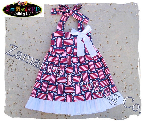 FOURTH of JULY Girl Halter Dress - Red White Blue - Patriotic Girl Dress in Sizes 3, 6, 9, 12, 18, 24 month, 2, 2t, 3t, 3, 4, 4t, 5, 6, 7, 8