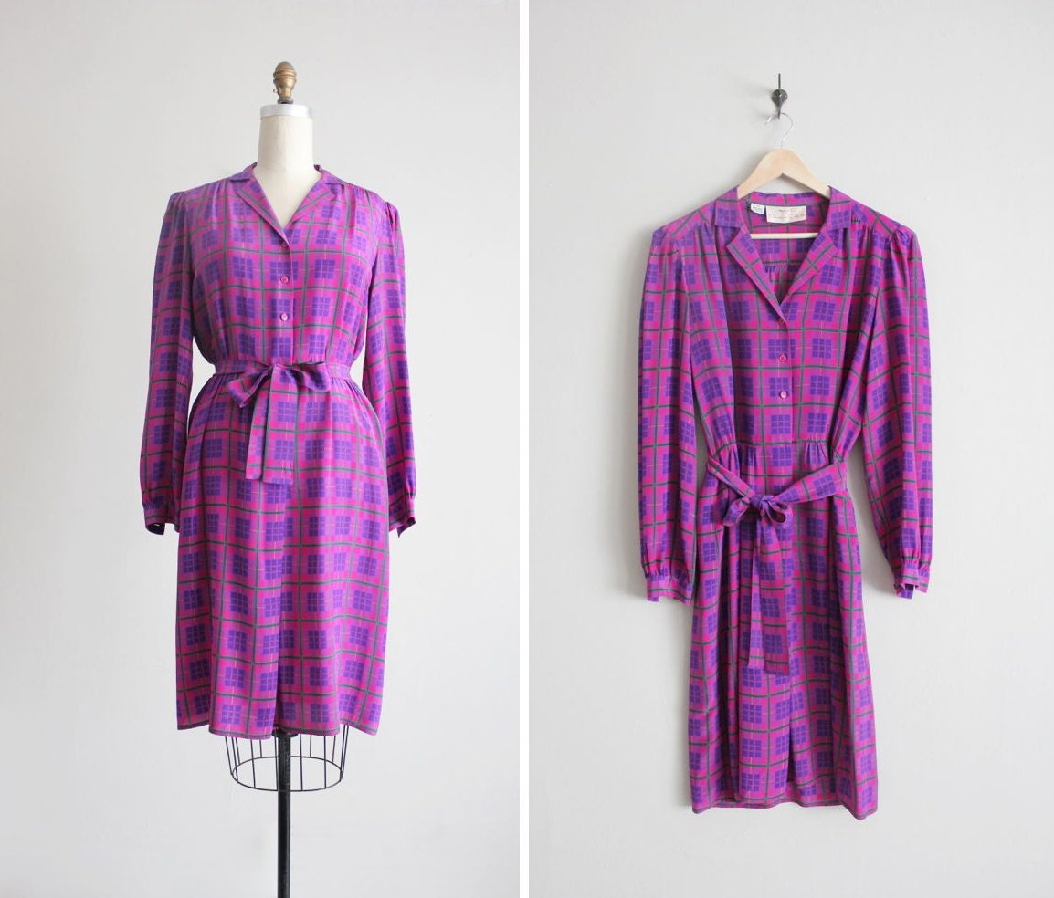 plaid silk dress / purple silk dress / oscar de la rent