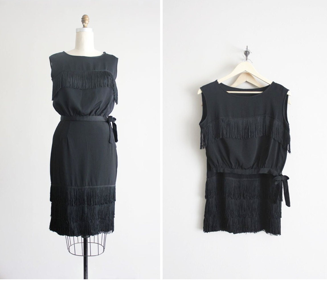 1950s fringe dress / fringe dress / two piece outfit