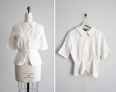 peplum blouse / pink collared blouse / linen shirt