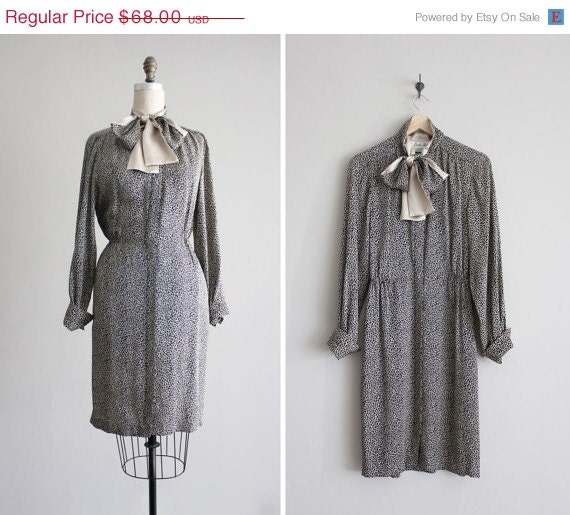 SALE 25% OFF silk secretary dress / crackle print dress / printed silk dress