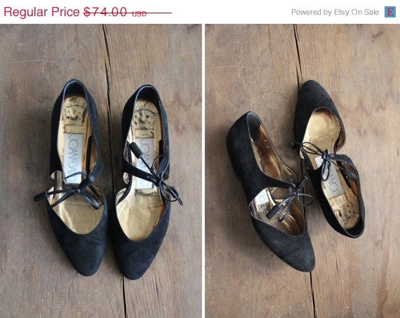 SALE 25% OFF black suede heels / lace up heels / black flats 7.5 8