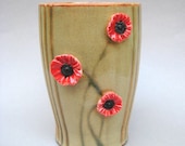 Pinstriped Three Poppies Vase - Oatmeal - Handmade stoneware pottery