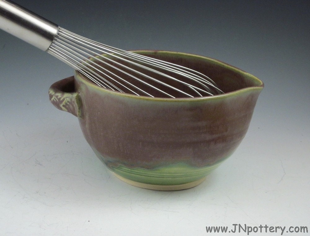 Stoneware Mixing Bowl, Country Kitchen Batter Bowl, Pale Eggplant and Celadon  b266