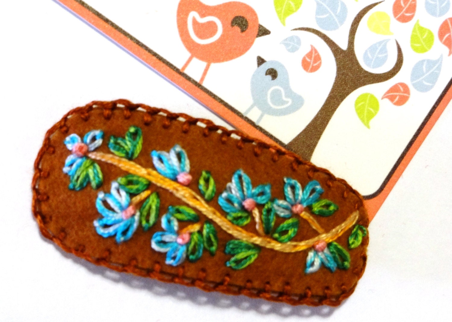 Hand Embroidered Holland Wool Felt Hair Clip