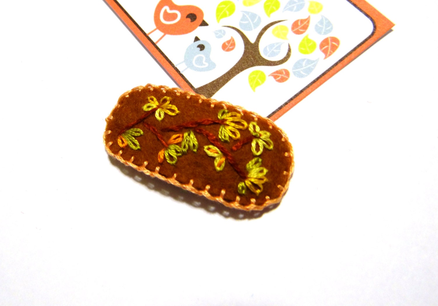 Hand Embroidered Holland Wool Felt Hair Clip
