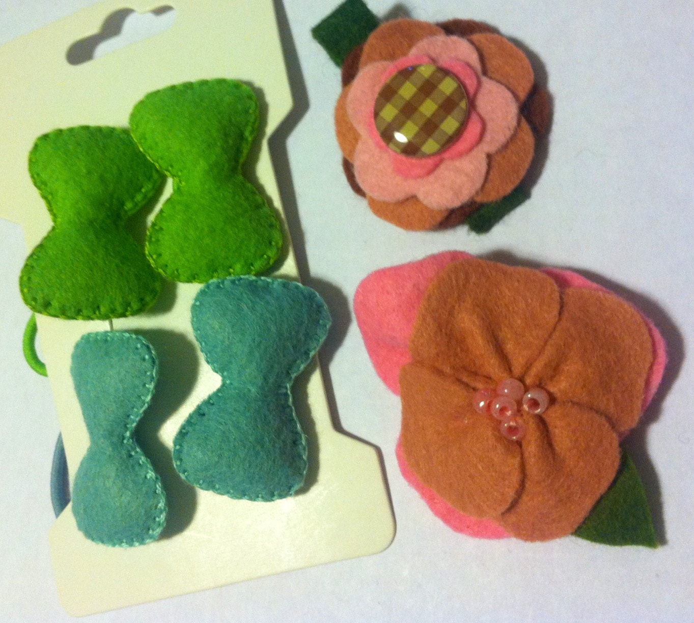 Sale Discontinued Item Wool Felt Alligator Hair Clips and Pony Holder