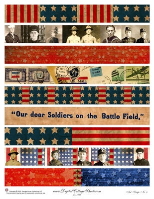 Instant Download Fourth Of July Digital Collage Sheet - Art Strips  -  1 X 8 Inch Strips -Patrotic Art -DigitalCollageSheets - DCS-1257