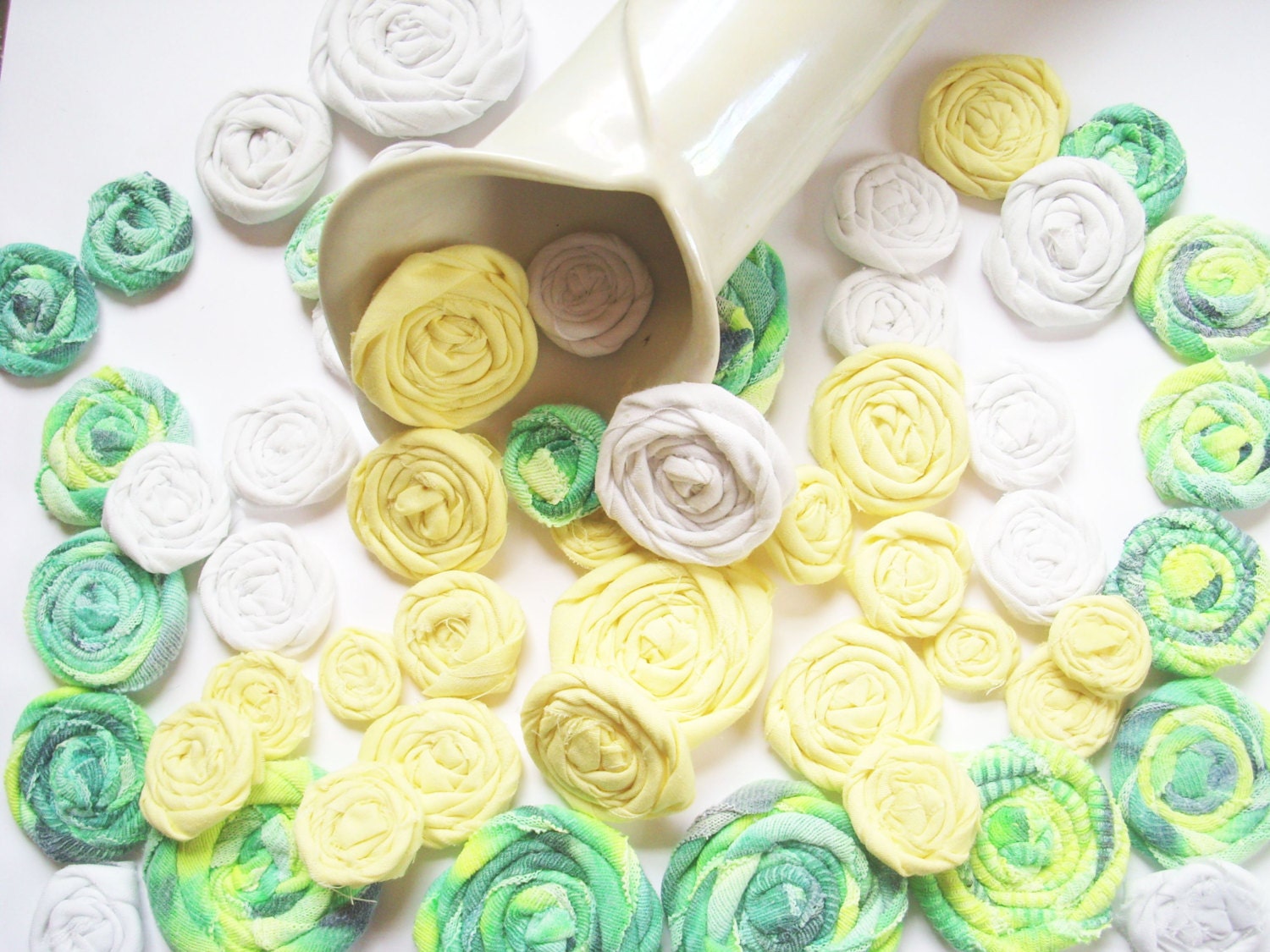 50 Rolled Fabric Flowers - Sewn or Glued - Jewelry, Hair, Scrapbooking/Cards, Embellishments, Ect.