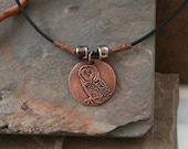 Original artwork etched copper barn owl pendant ... Were you raised in a barn  ... by simply cindy