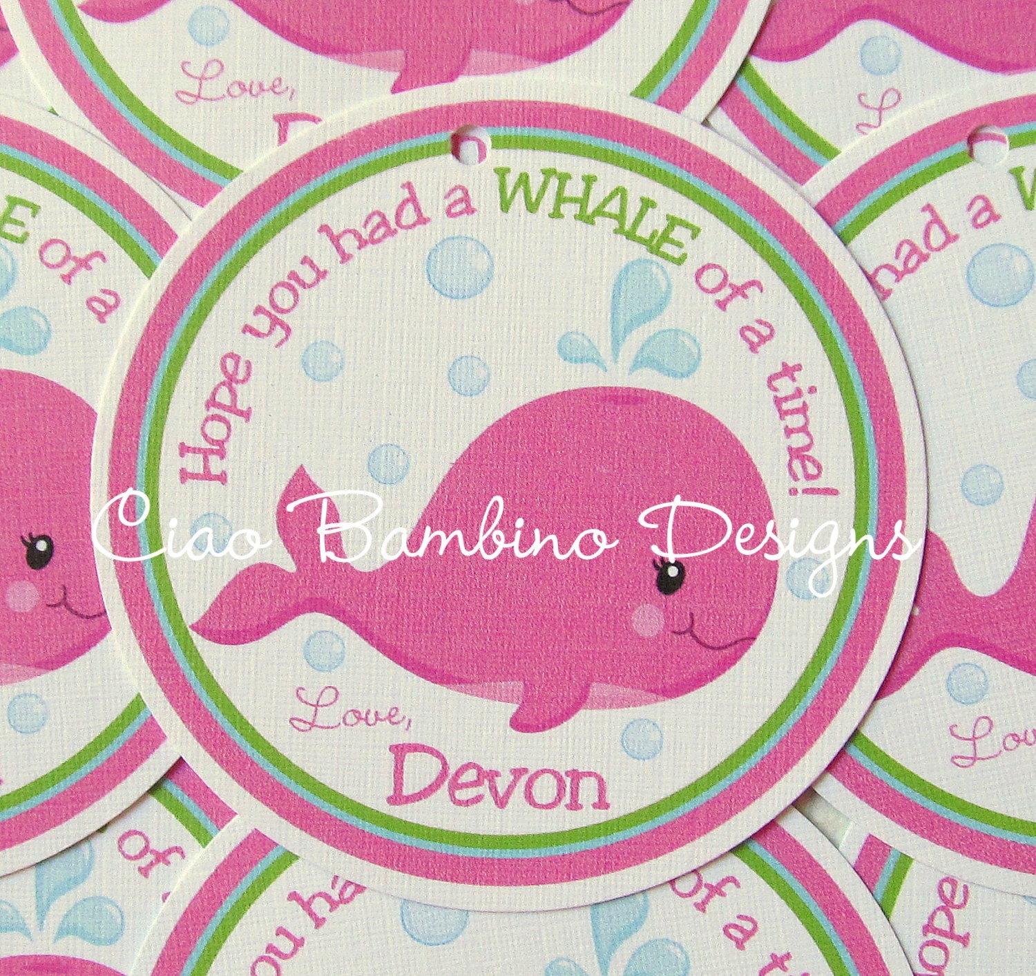 NEW- Whale of a Party - Favor Tags for Girls - Hot Pink, Lime Green and Turquoise