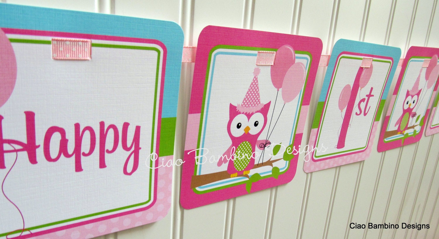 NEW  Party Owl- Happy Birthday Banner for Girls