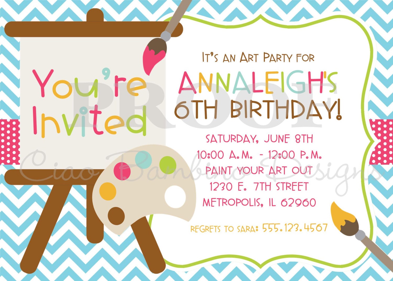Printable Invitation - Art Party - I Design - You Print - Painting, Pottery, Crafts