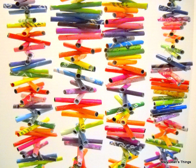 Rainbow Rolled Paper Party Garland Upcycled from Magazines one-of-a-kind