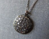 Pave Diamond Charm Necklace on Sterling Chain, Round Disk