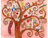 spring II (Print) tree, owl,