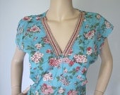 Pretty Turquoise Vintage 1930s 40s Cotton Nightgown NOS XL XXL