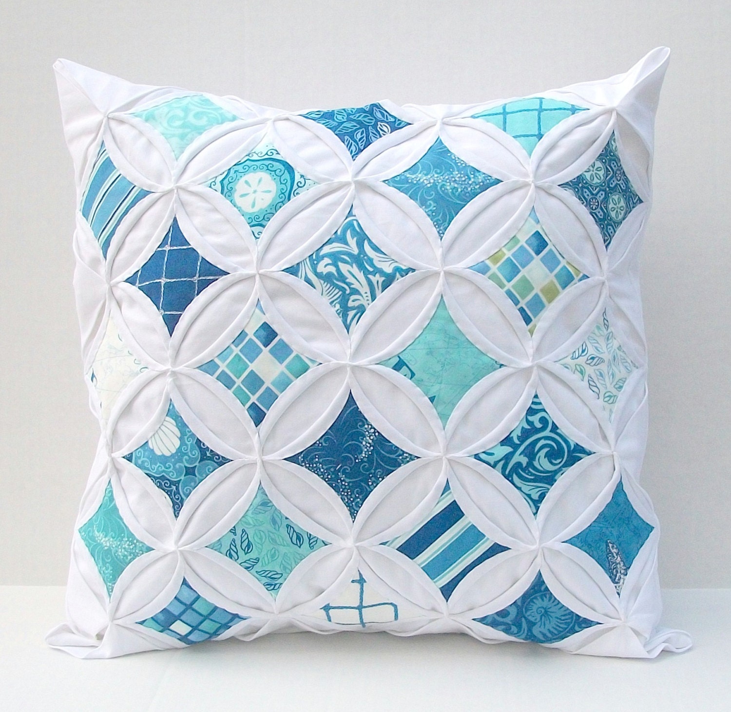 Decorative Pillow Cover Cathedral Windows Blue Turquoise Beach Nautical Seascapes Throw Pillow 18 Inches