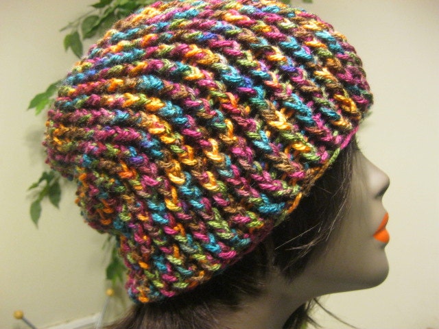 Handmade Crochet Slouchy Hat-Jeweltone