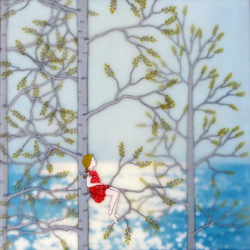 By the Lake  mixed media encaustic print