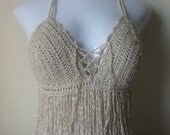 SUMMER SALE halter top with fringes, crochet top,  bikini top, 70's top, gypsy,  boho chic, Hippie, festival clothing, bustier