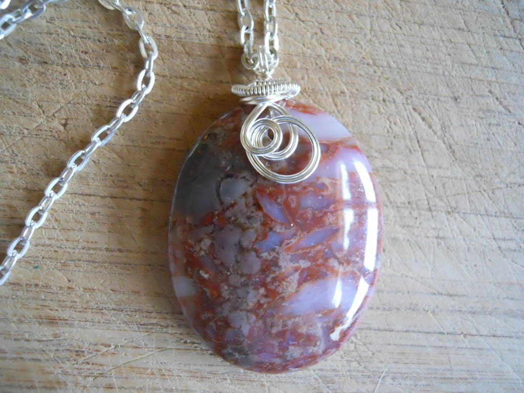 Brecciated Jasper Pendant  Wire Wrapped in Silver Parawire