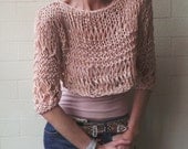 Milk Pink Sweater in linen / cotton cropped grunge thumb hole sweater